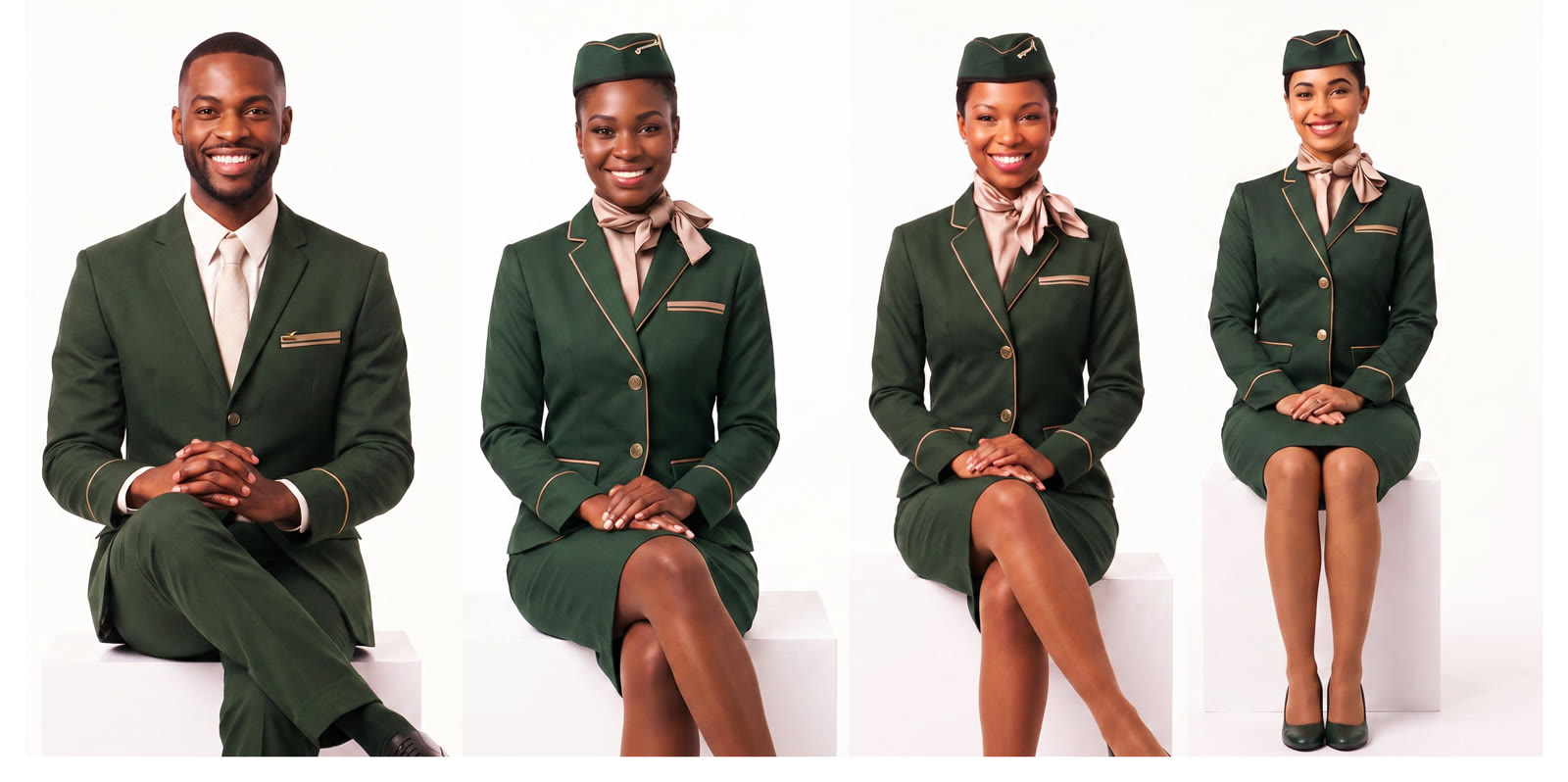 L'équipe Eden Flavors en uniforme vert, hôtesses et stewards d'accueil